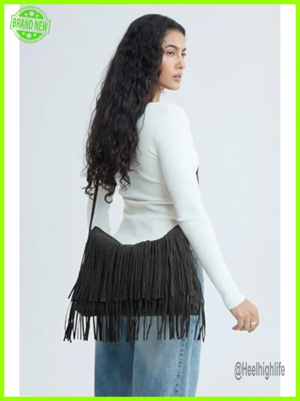 Faux Suede Leather Tassel Fringe Hobo Crossbody Shoulder Bag Sling Bag